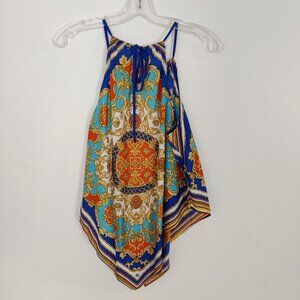 Seductions Women's Handkerchief Top Size L Multicolor Bohemian Adjustable Summer